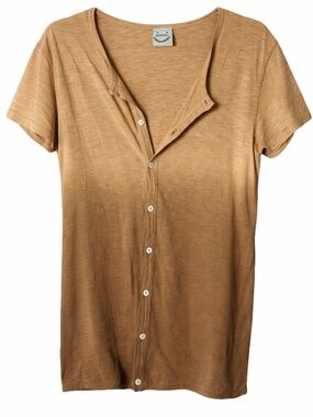 45RPM Ai Indigo Organic Cotton Ombré Henley Tee Made in Japan Brown Medium